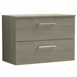 Nuie Arno Solace Oak 800mm Wall Hung 2-Drawer Vanity Unit & Worktop