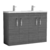 Nuie Athena Anthracite Woodgrain 1200 Floor Standing 4 Door Vanity & Double Basin