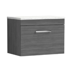 Nuie Athena Anthracite Woodgrain 600mm Wall Hung Vanity With White Worktop ATH039LSW