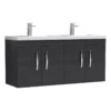 Nuie Athena Charcoal Black 1200mm Wall Hung 4 Door Vanity & Double Basin