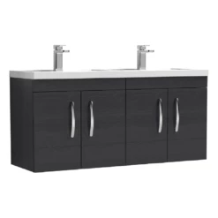 Nuie Athena Charcoal Black 1200mm Wall Hung 4 Door Vanity & Double Basin