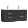 Nuie Athena Charcoal Black 1200mm Wall Hung 4 Drawer Vanity & Double Basin