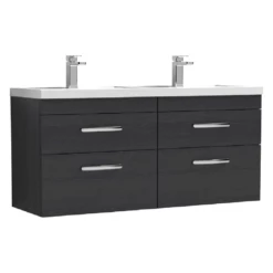 Nuie Athena Charcoal Black 1200mm Wall Hung 4 Drawer Vanity & Double Basin