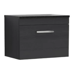Nuie Athena Charcoal Black 600mm Wall Hung Vanity With Black Worktop ATH040LSB