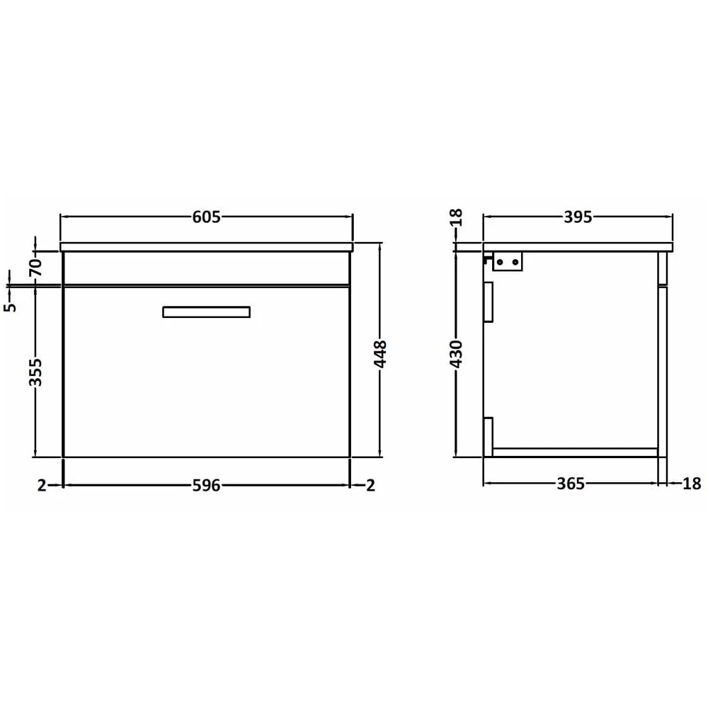 Nuie Athena Charcoal Black Wall Hung 600mm Cabinet & Worktop - ATH040W 4 Nuie Athena Charcoal Black Wall Hung 600mm Cabinet & Worktop - ATH040W - Image 4