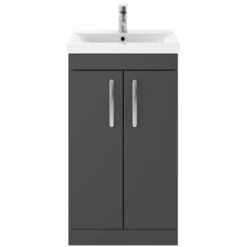 Nuie Athena Gloss Grey 500mm Floor Standing 2 Door Vanity & Basin 2 ATH072B