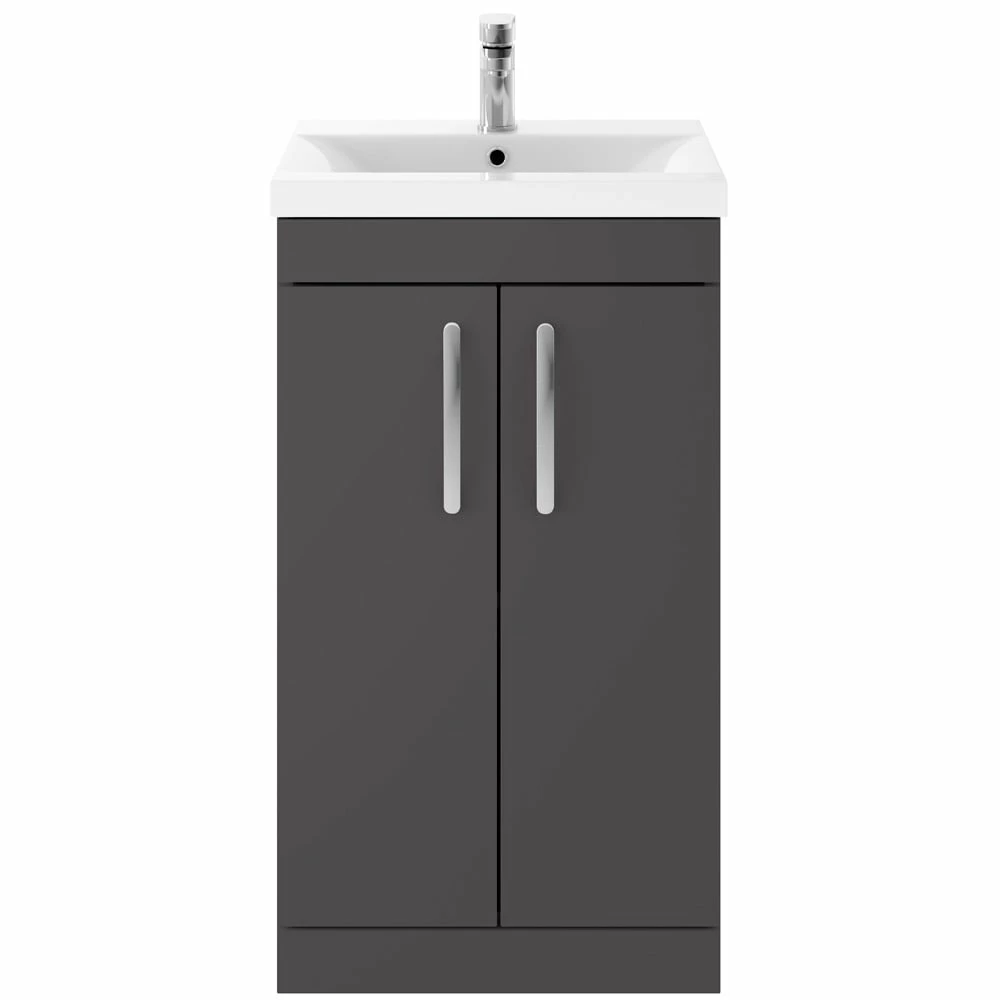 Nuie Athena Gloss Grey 500mm Floor Standing 2 Door Vanity & Basin 2 ATH072B 1 Nuie Athena Gloss Grey 500mm Floor Standing 2 Door Vanity & Basin 2 ATH072B