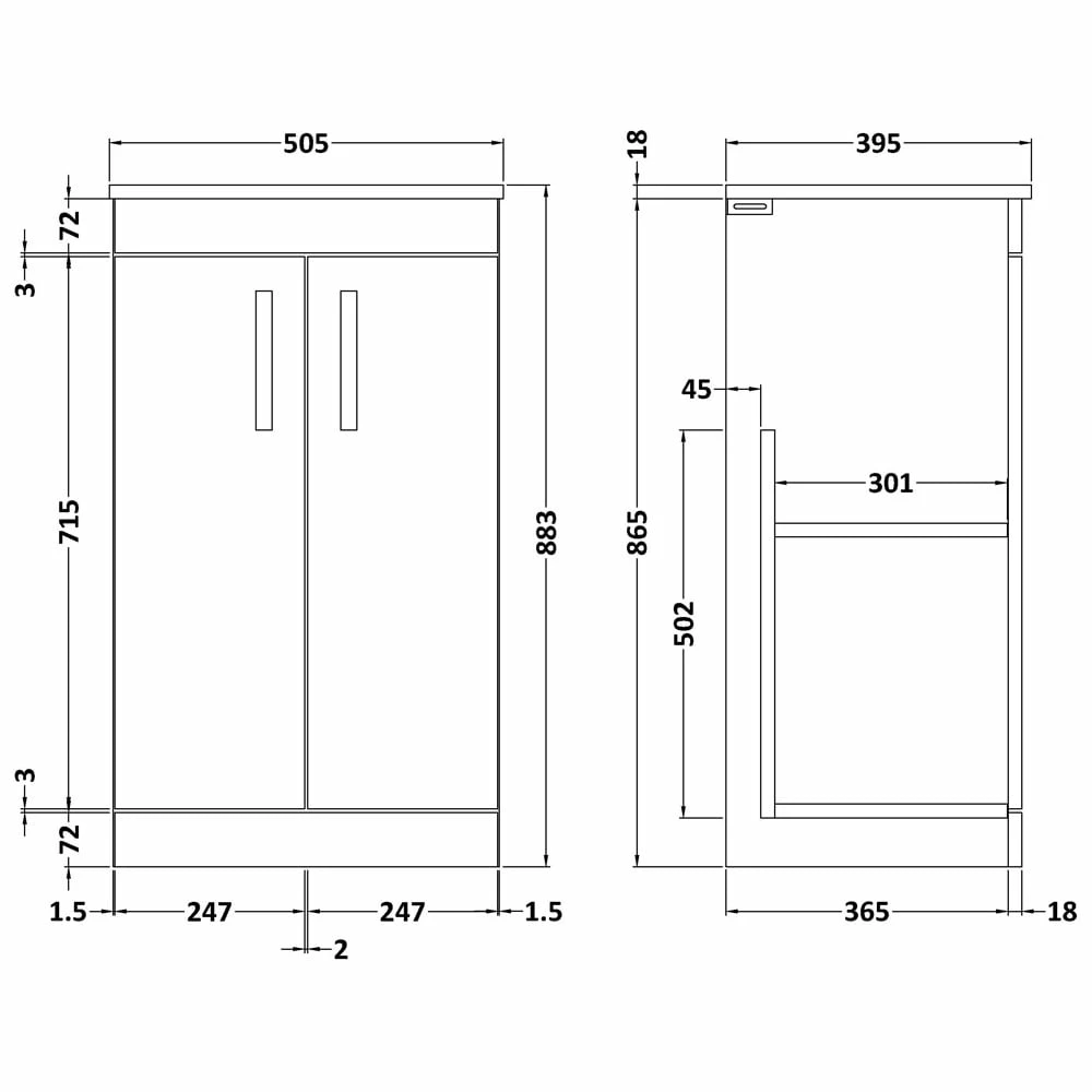 Nuie Athena Gloss Grey 500mm Floor Standing 2 Door Vanity & Basin 2 ATH072B 4 Nuie Athena Gloss Grey 500mm Floor Standing 2 Door Vanity & Basin 2 ATH072B - Image 4