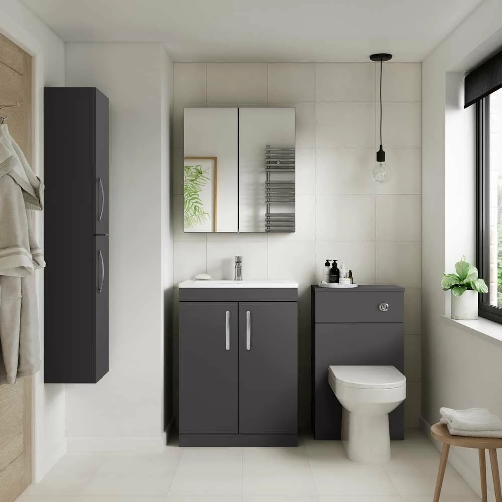 Nuie Athena Gloss Grey 500mm Floor Standing 2 Door Vanity & Basin 2 ATH072B 2 Nuie Athena Gloss Grey 500mm Floor Standing 2 Door Vanity & Basin 2 ATH072B - Image 2