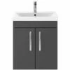 Nuie Athena Gloss Grey 500mm Wall Hung 2-Door Vanity & Basin 1 ATH087A