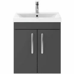 Nuie Athena Gloss Grey 500mm Wall Hung 2-Door Vanity & Basin 1 ATH087A