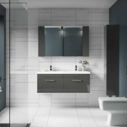 Nuie Athena Gloss Grey 600mm Mirror Unit 75/25 MOC324 -HANSGROHE Shop nuie athena gloss grey 600mm mirror unit 75 25 moc324 p33357 216488 image