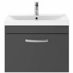 Nuie Athena Gloss Grey 600mm Wall Hung Single Drawer Vanity & Basin 1 ATH077A