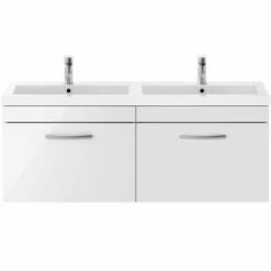 Nuie Athena Gloss White 1200mm Wall Hung 2 Drawer Vanity & Double Basin