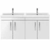 Nuie Athena Gloss White 1200mm Wall Hung 4 Door Vanity & Double Basin