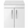 Nuie Athena Gloss White 500mm Wall Hung 2 Door Vanity Unit & Worktop