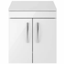 Nuie Athena Gloss White 500mm Wall Hung 2 Door Vanity Unit & Worktop