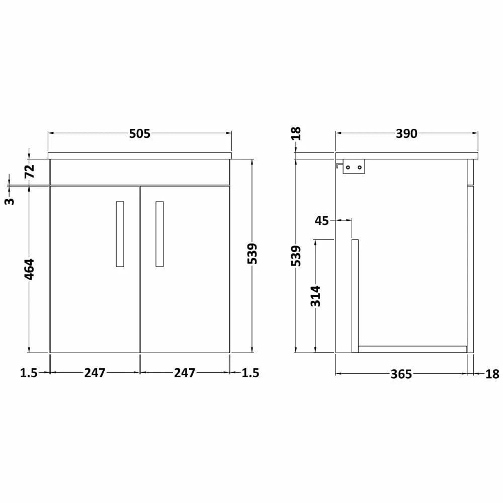 Nuie Athena Gloss White 500mm Wall Hung 2 Door Vanity Unit & Worktop 4 Nuie Athena Gloss White 500mm Wall Hung 2 Door Vanity Unit & Worktop - Image 4