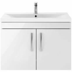 Nuie Athena Gloss White 800mm Wall Hung 2 Door Vanity Unit & Basin 1