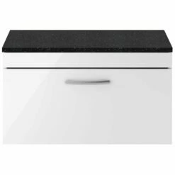 Nuie Athena Gloss White 800mm Wall Hung Vanity With Black Worktop ATH062LSB