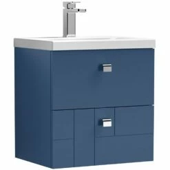Nuie Blocks Satin Blue 500mm Wall Hung 2-Drawer Vanity Unit & Basin 1 - BLO305A