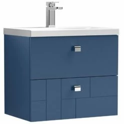 Nuie Blocks Satin Blue 600mm Wall Hung 2-Drawer Vanity Unit & Basin 1 - BLO302A