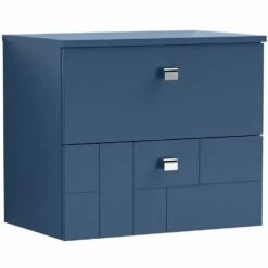 Nuie Blocks Satin Blue 600mm Wall Hung 2-Drawer Vanity Unit & Worktop - BLO302W