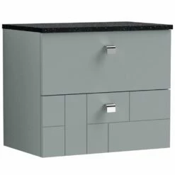 Nuie Blocks Satin Grey 600mm Wall Hung Vanity Unit & Black Worktop BLO202LSB