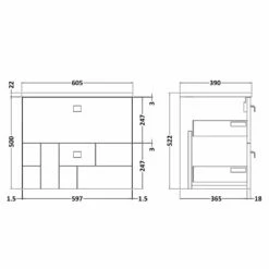 Nuie Blocks Satin Grey 600mm Wall Hung Vanity Unit & Black Worktop BLO202LSB -HANSGROHE Shop nuie blocks satin grey 600mm wall hung vanity unit black worktop blo202lsb p42350 211581 image