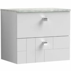 Nuie Blocks Satin White 600mm Wall Hung Vanity Unit & Grey Worktop BLO102LBG