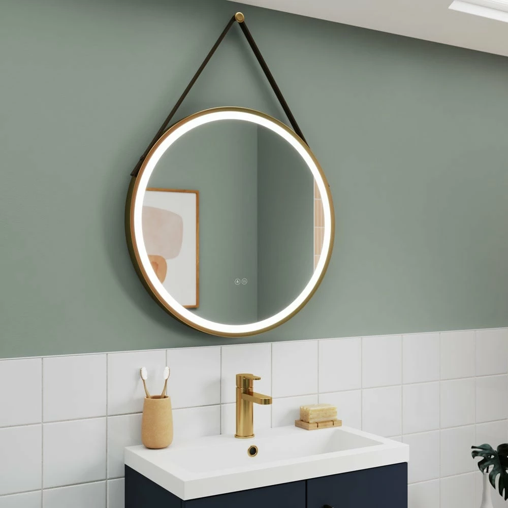 Nuie Brushed Brass Touch Sensor 800mm Round Illuminated Mirror 2 Nuie Brushed Brass Touch Sensor 800mm Round Illuminated Mirror - Image 2