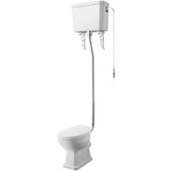 Nuie Carlton White High Level WC Toilet, Flush Pipe Kit & Chrome Hinges Seat
