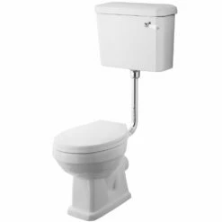 Nuie Carlton White Low Level WC Toilet, Flush Pipe Kit & Chrome Hinges Seat