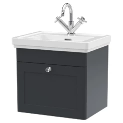 Nuie Classique Satin Anthracite 500 Wall Hung 1-Drawer Vanity Unit & 1TH Basin