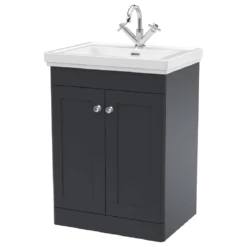 Nuie Classique Satin Anthracite 600 Floor Standing 2-Door Vanity Unit & 1TH Basin