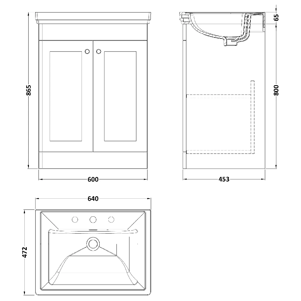 Nuie Classique Satin Anthracite 600 Floor Standing 2-Door Vanity Unit & 3TH Basin 3 Nuie Classique Satin Anthracite 600 Floor Standing 2-Door Vanity Unit & 3TH Basin - Image 3