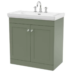 Nuie Classique Satin Green 800 Floor Standing 2-Door Vanity Unit & 3TH Basin