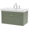 Nuie Classique Satin Green 800 Wall Hung 3-Drawer Vanity Unit & 3TH Basin