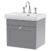 Nuie Classique Satin Grey 500 Wall Hung 3-Drawer Vanity Unit & 3TH Basin