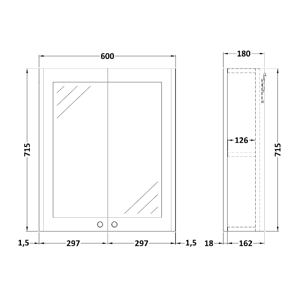 Nuie Classique Satin Grey 600 Mirror Cabinet 2 Nuie Classique Satin Grey 600 Mirror Cabinet - Image 2