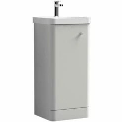 Nuie Core Gloss Grey Mist 400mm Floor Standing 1-Door Vanity Unit & Basin - COR402