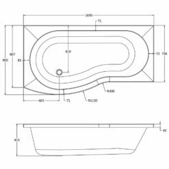 Nuie Curved B Shape 1700mm Shower Bath LH, Fixed Screen & White Panel -HANSGROHE Shop nuie curved b shape 1700mm shower bath lh fixed screen white panel p34040 176065 image