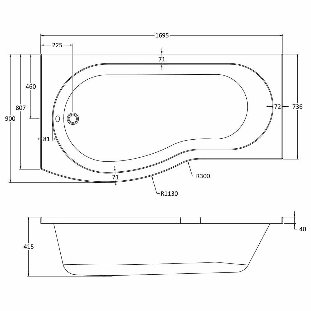 Nuie Curved B Shaped Single Ended Bath LH 1700x900x740 3 Nuie Curved B Shaped Single Ended Bath LH 1700x900x740 - Image 3