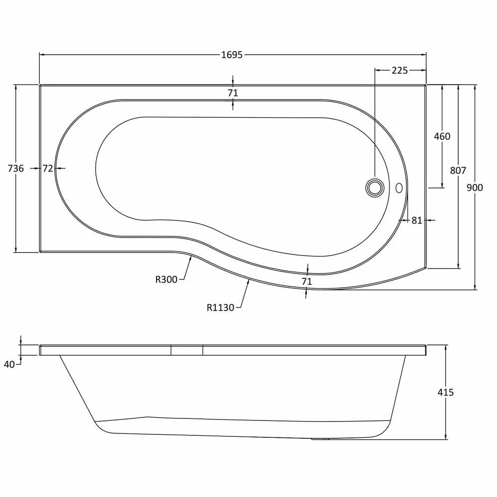 Nuie Curved B Shaped Single Ended Bath RH 1700x900x740 3 Nuie Curved B Shaped Single Ended Bath RH 1700x900x740 - Image 3