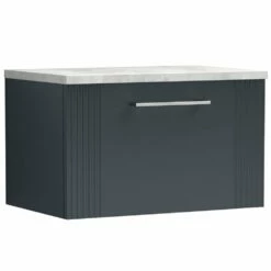 Nuie Deco Satin Anthracite 600mm Wall Hung Single Drawer Vanity Unit & Laminate Top