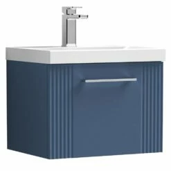 Nuie Deco Satin Blue 500mm Wall Hung Single Drawer Vanity Unit & Basin 1