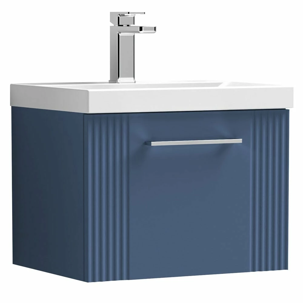 Nuie Deco Satin Blue 500mm Wall Hung Single Drawer Vanity Unit & Basin 1 1 Nuie Deco Satin Blue 500mm Wall Hung Single Drawer Vanity Unit & Basin 1
