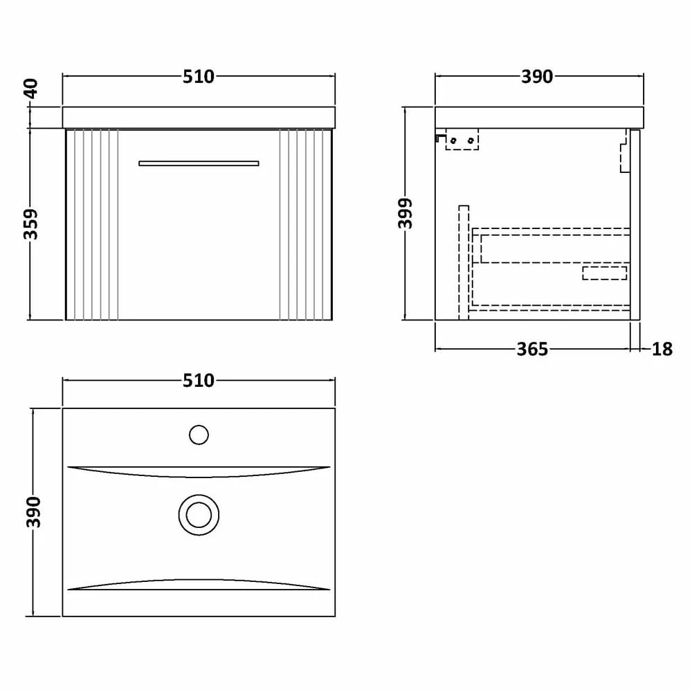 Nuie Deco Satin Blue 500mm Wall Hung Single Drawer Vanity Unit & Basin 1 4 Nuie Deco Satin Blue 500mm Wall Hung Single Drawer Vanity Unit & Basin 1 - Image 4