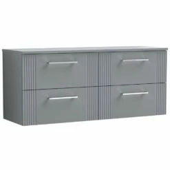 Nuie Deco Satin Grey 1200 Wall Hung 4-Drawer Vanity Unit & Worktop