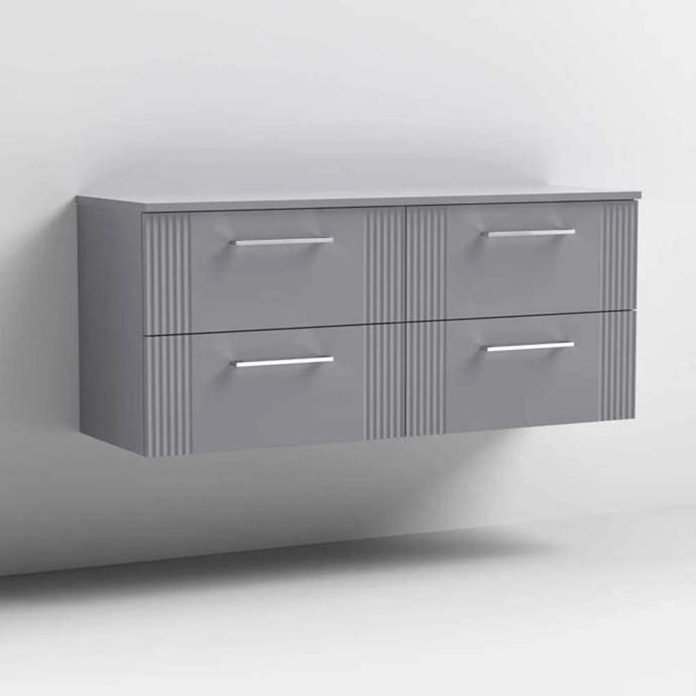 Nuie Deco Satin Grey 1200 Wall Hung 4-Drawer Vanity Unit & Worktop 2 Nuie Deco Satin Grey 1200 Wall Hung 4-Drawer Vanity Unit & Worktop - Image 2